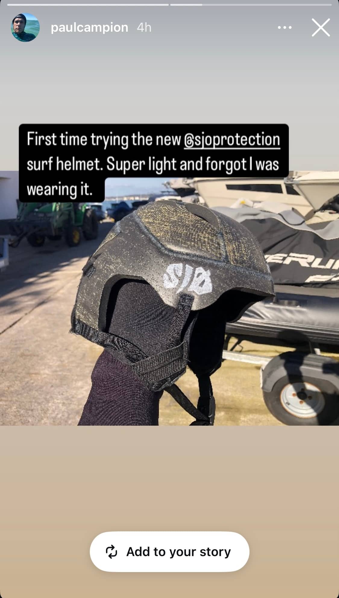 Customer giving a review after first time trying his soft surf helmet. He says it is suer light and forgot he was wearing it.