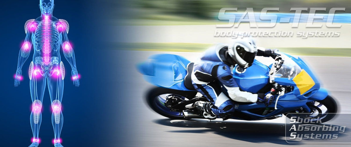 Image from SAS-Tec illustrating their body protection for motorcycling. We use this material on our soft surf helmet.